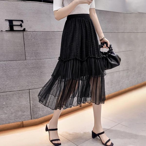 

skirts 2021 fashion female spring long beige across cake, Black