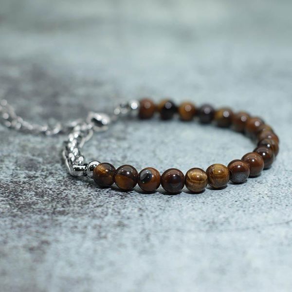 

link, chain adjustable cuban bracelet stainless steel natural hematite beads braclet men handmade tiger eye stone braslet jewelry gift, Black