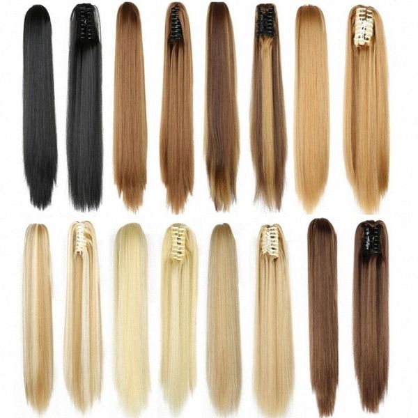 

synthetic wigs claw on ponytail long straight fake hair piece pony tail hairpieces heat resistant fiber for women 22 inch, Black
