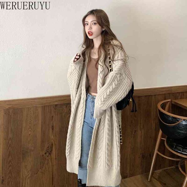 WERUERUYU Maglione Donna Cardigan Cardigan Europa warmn Tinta unita Lungo Spessore Abbigliamento invernale Donna 210608