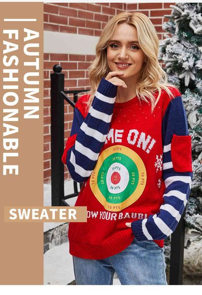 

women's sweaters red ugly christmas sweater for women letter striped jumper and pullovers knitwear pocket jerseys mujer 47l7, White;black