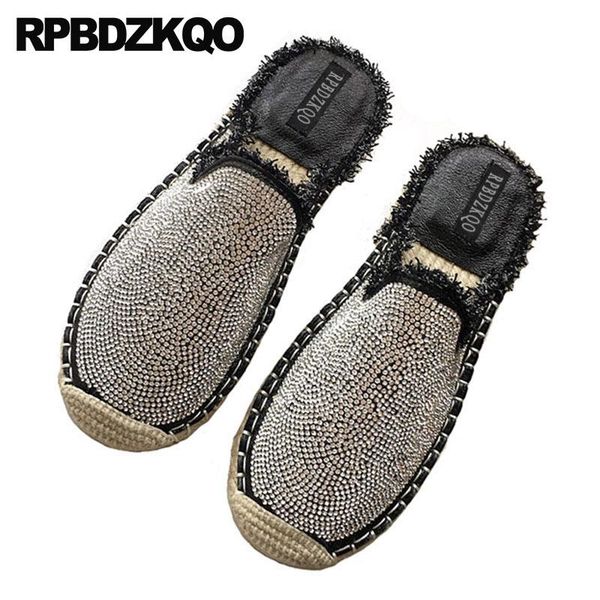 

slippers shoes brand slides luxury straw 5 diamond casual sandals rhinestone women mules summer 2021 bling silver crystal black