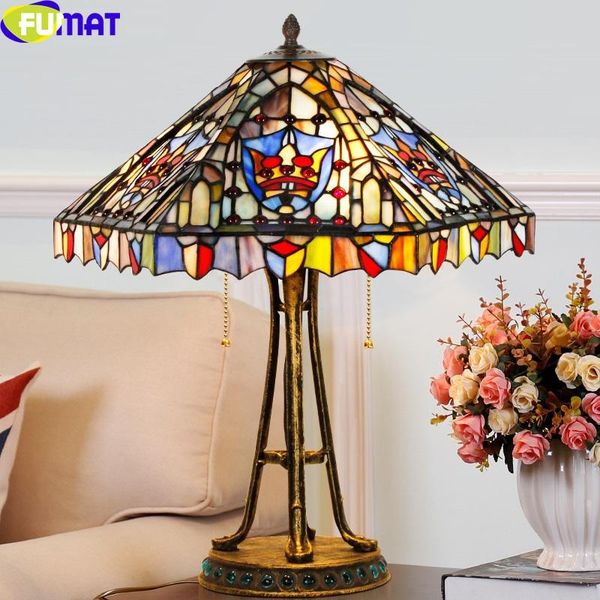 

tiffany style desk lamp colorful gemstone flower shade iron art antique decorative table light remote control dimming led lamps