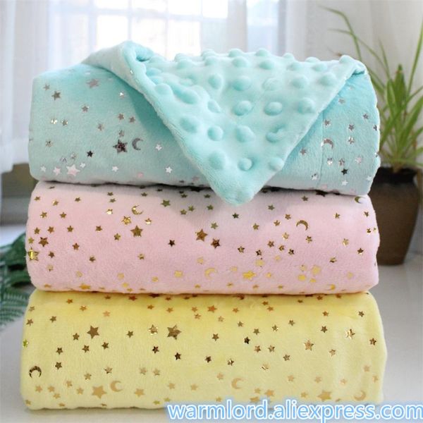 

blankets & swaddling 110x150cm big size dotty coral fleece bronzing golden stars kids blanket starry toddler quilt baby infant crib beddings