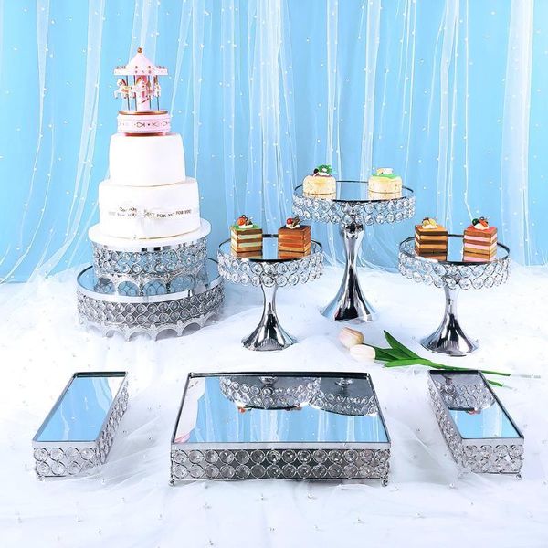 Altro Bakeware 8 pezzi Alzata per torta in metallo argentato Rotondo Matrimonio Compleanno Festa Dessert Cupcake Tabellone Decorazioni per la casa