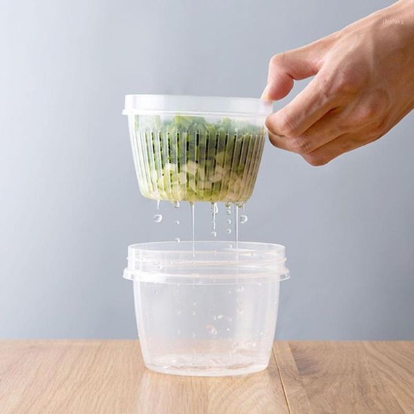 

storage bottles & jars 2 layer onion ginger garlic plastic box round transparent drain seal stackable mini bowl kitchen fridge containe