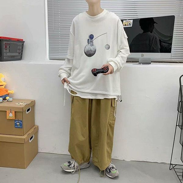 

men's hoodies & sweatshirts hoodie male astronaut round collar autumn blank shoes go with long sleeves, Black