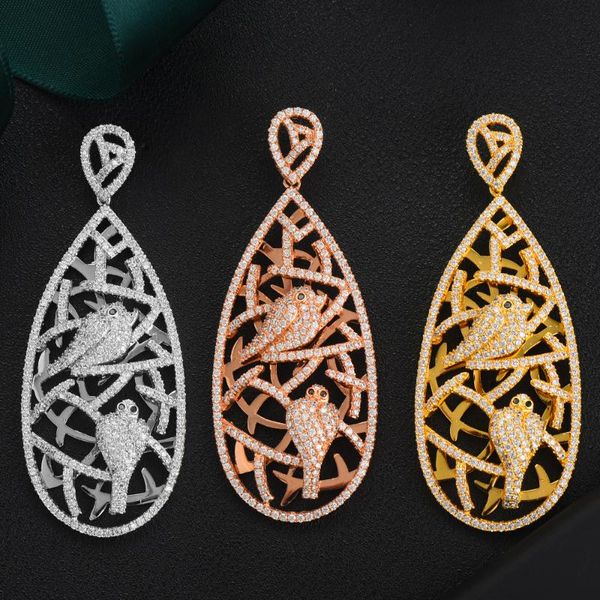 

dangle drop earrings for women wedding birds cubic zirconia cz dubai bridal boucle d'oreille femme 2021 & chandelier, Silver