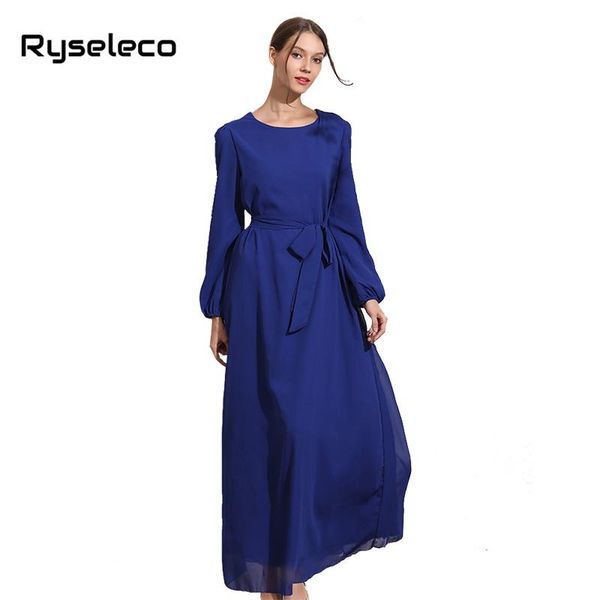 

casual dresses women fashion autumn spring wear full sleeve maxi long x-long pure color muslim large swing straight chiffon dress, Black;gray