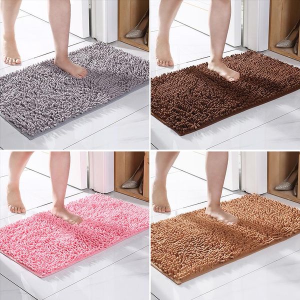 

carpets home bath mat chenille fleece non-slip memory foam rug kitchen toilet floor decor washable solid color carpet 2021