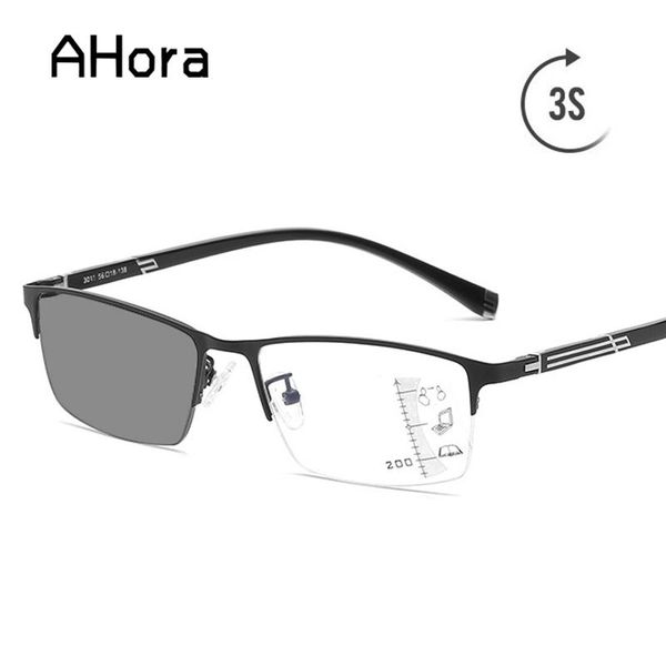 

sunglasses ahora men metal half frame transition pochromic multifocal reading glasses diopters hyperopia presbyopia eyewear, White;black