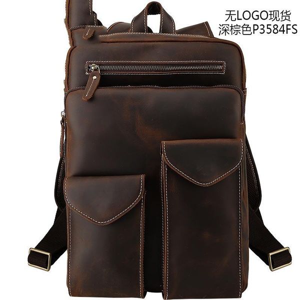 

backpack computer large capacity men's leather crazy bag horsehide laptravel