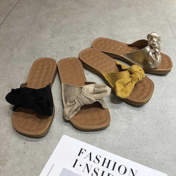 

slippers summer women flock bow-tied butterfly-knot platform flat heel elastic rubber sole peep toe elegant causal shoes ladies kv, Black