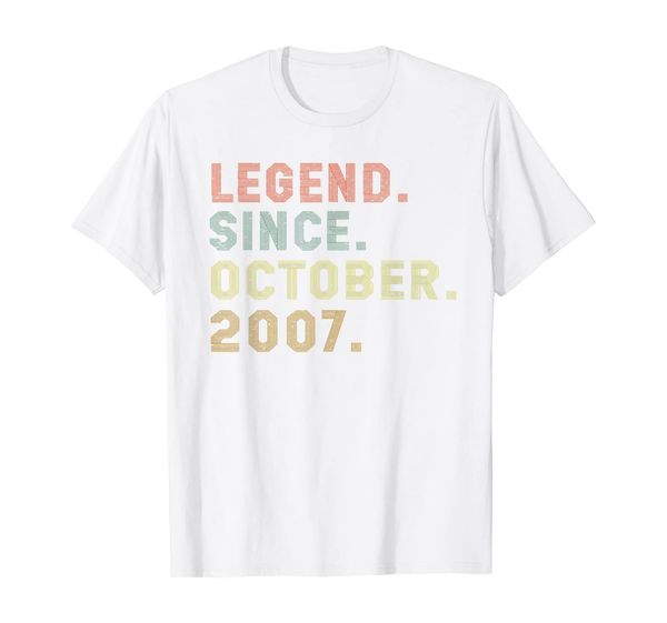 

legend since october 2007 12th birthday 12 years old gift t-shirt, White;black