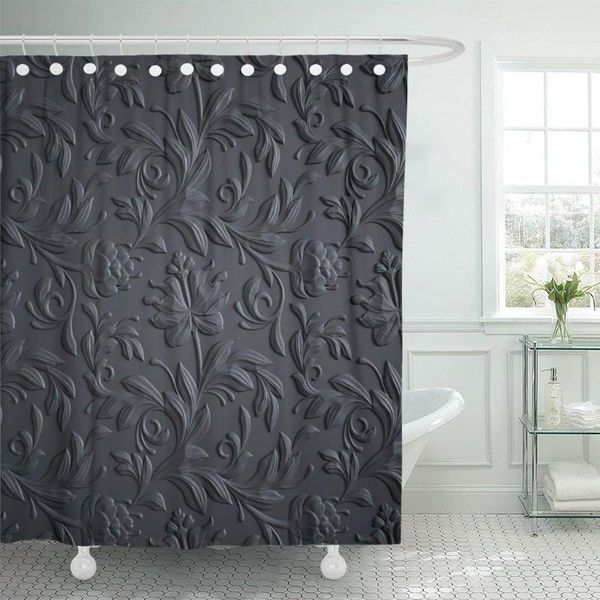 

shower curtains lace black floral embossed flowers pattern abstract 3d beautiful curtain waterproof polyester fabric 72 x inches