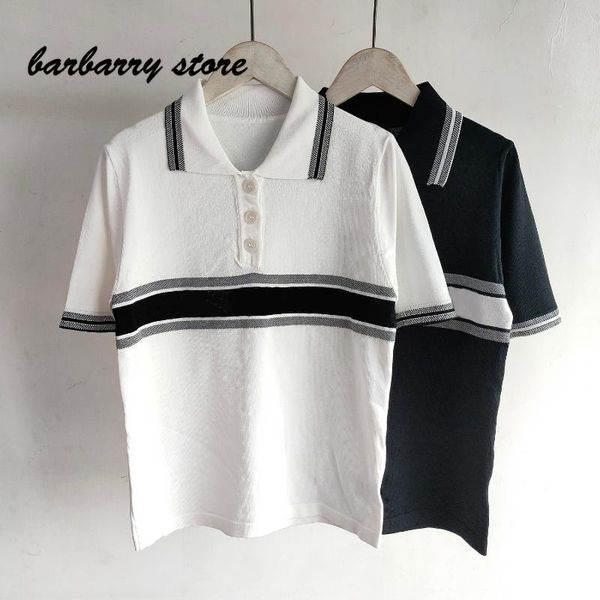 

women's t-shirt 2021fashion solid color simple versatile lapel knitted short sleeve casual loose, White