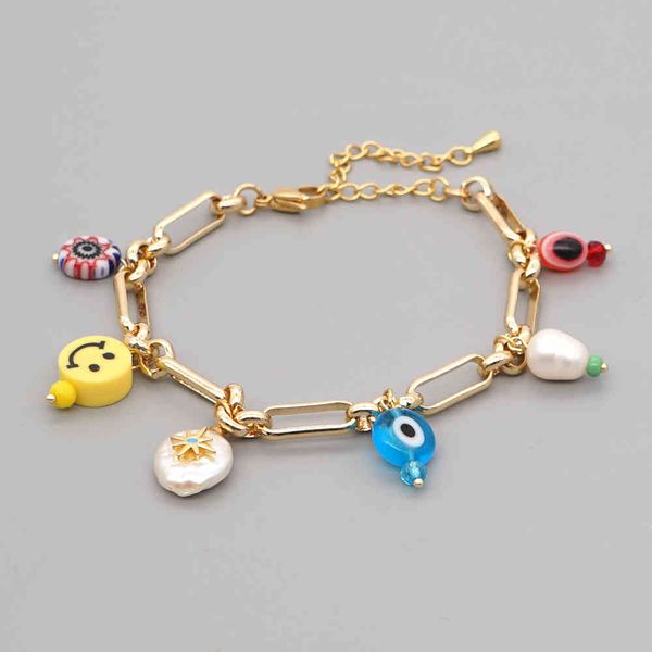 

go2boho charm bracelets turkish evil eye bracelet for women gold plated chain jewelry pearl jewellery stainless steel pulsera, Golden;silver