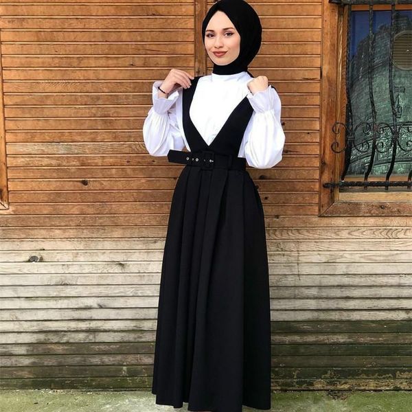 

skirts fashion women's long skirt princess elegant modest muslim bottoms longer party islamic clothing large size strap, Black