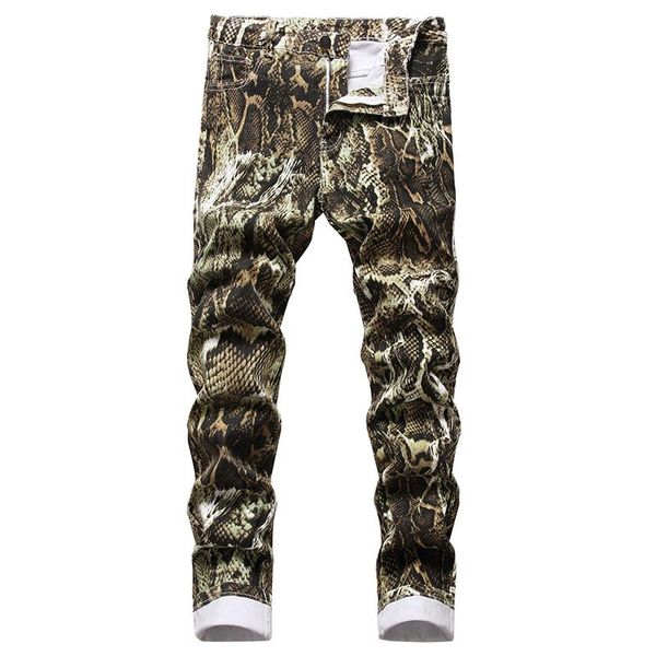 

men's jeans stretch casual wish to slim trousers snake print, Blue