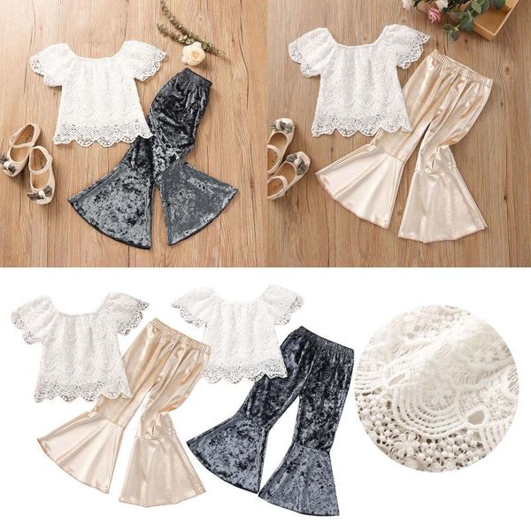 

clothing sets toddler baby girl summer outfits lace short sleeve flared velour pants suit clothes ropa niÃ±a, White