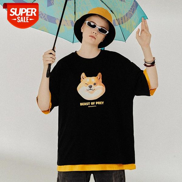 

little shiba inu t-shirt male short-sleeved cec super fire hong kong style couple half-sleeved national tide hip-hop five-point sleeve #en3b, White;black