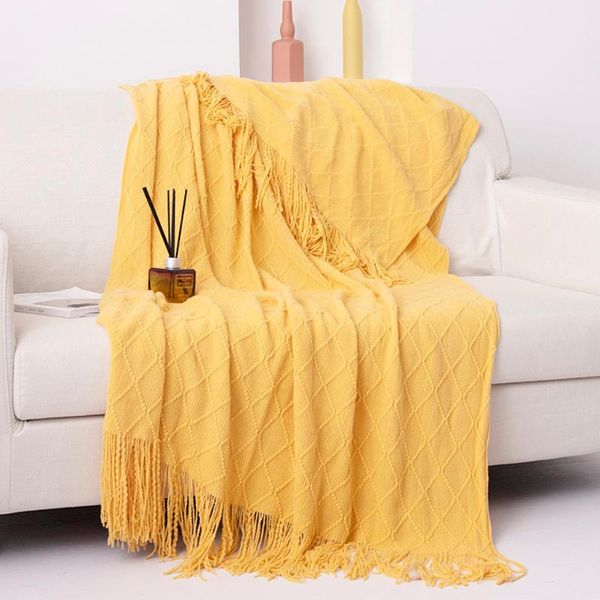 

blankets nordic sofa blanket knitted throw thread on the bed geometric multifunctional solid color bedspread cobertor