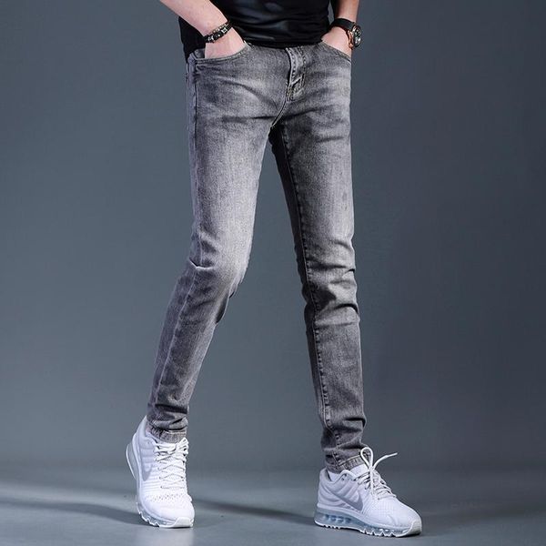 

men gray jeans korean style casual slim fit pencil pants men's, Blue
