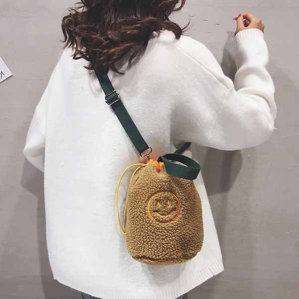 

handbags autumn and winter lamb cashmere lovely messenger bag simple smiling face versatile ins single shoulder bag tote messenger