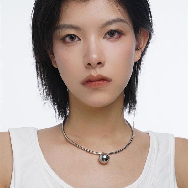 

chains 2021 trendy punk vintage titanium steel ball clavicle chain pendant necklace for women girls party jewelry office gift, Silver
