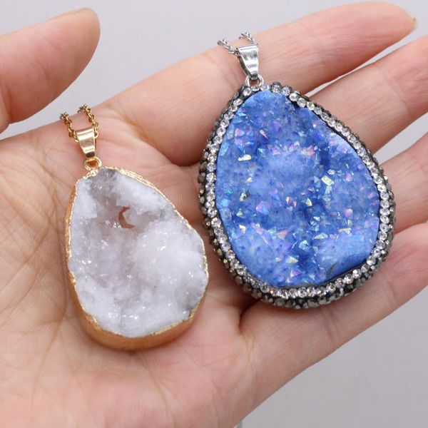 

chains diamond necklace natural stone irregular agates pendant charms love romantic gift chain 40+5 cm, Silver