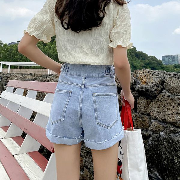 

women's shorts with belt high waist wide leg denim for women summer arrival double buttons loose lady crimping jeans cyjx, White;black