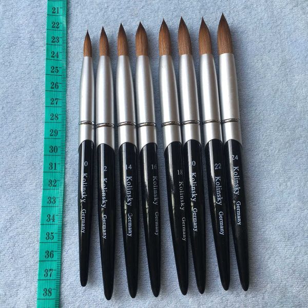 

round sharp 1pcs factory direct kolinsky acrylic nail brush black silver metal handle big size 14#16#18#20#22#24 210630, Yellow