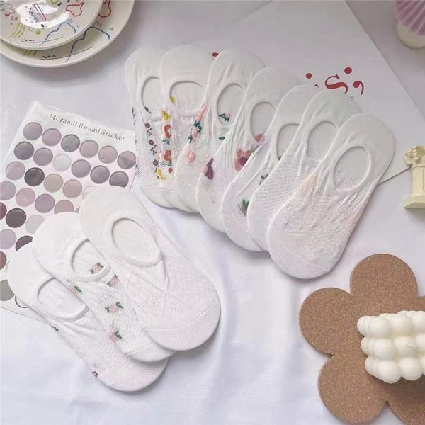 

socks & hosiery floral invisible female sock slippers student girls boat cotton breathable soft short, Black;white