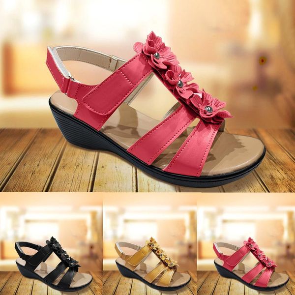 

sandals women's fashion summer hollow wedge platform fish mouth flower casual comfortable retro ladies shoes #40, Black