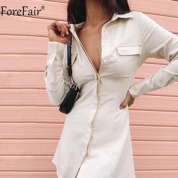 

casual dresses forefair 2021 white pocket shirt dress hollow out women long sleeve bandage mini party autumn winter club, Black;gray