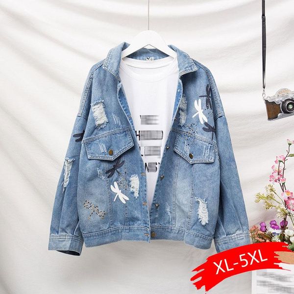 

women's jackets plus size boyfriend loose ripped embroidery women denim 3xl 4xl 5xl spring streetwear jeans coat girl, Black;brown