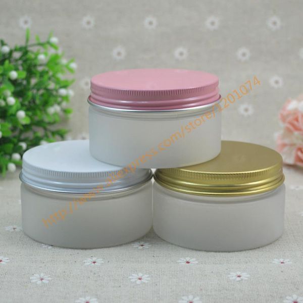 

100ml empty container for styling gel hair wax 100g clear frosted pet jar with pink/white gold aluminum lid, thick base storage bottles & ja