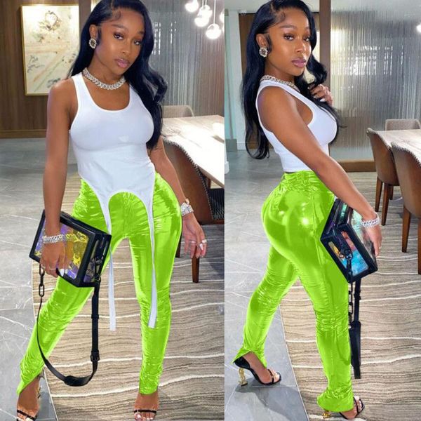 

plus size black pu faux leather pants women ladies trousers skinny high waist party club split hem flare pantalon femme women's & capri, Black;white