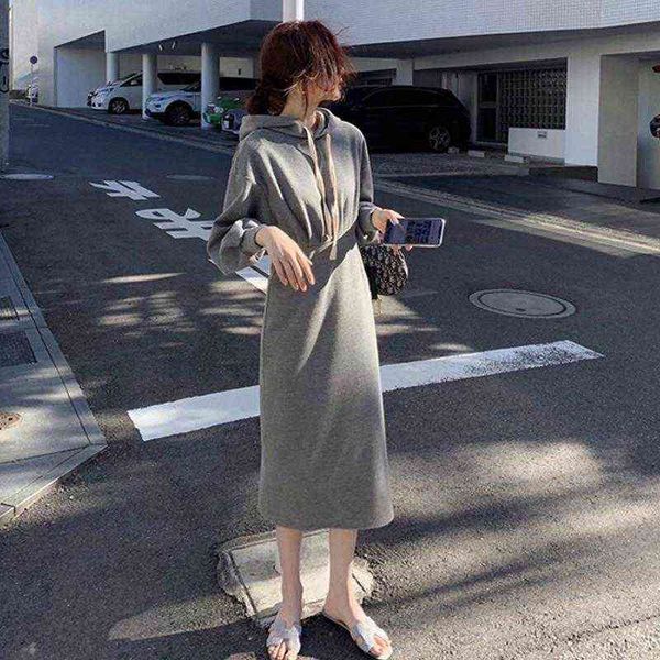 

casual dresses hooded sweater knitted dr's autumn 2022 net red foreign style waist closing fashion fried street, Black;gray