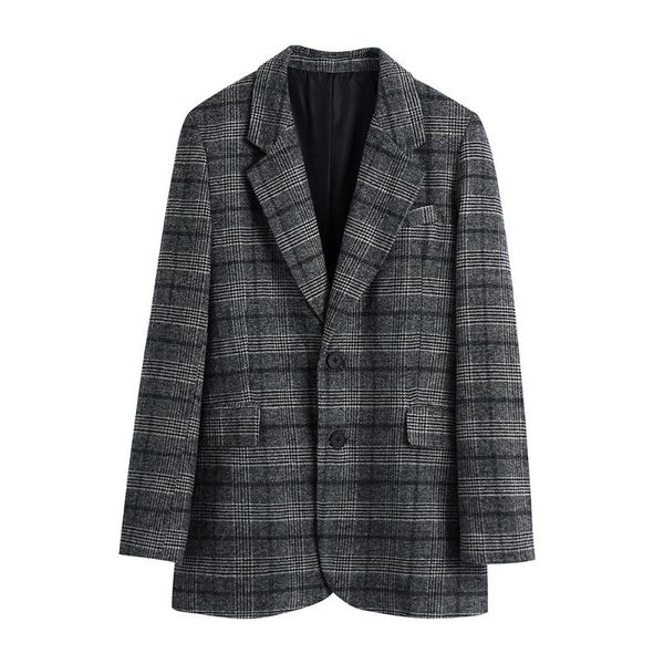 

women's suits & blazers 2021 fashion notched lapel long sleeve single breasted blazer women jacket flap pockets elegant office check ja, White;black