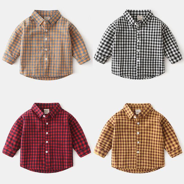 

shirts 2021 spring kid long sleeve plaids child kids boys girl shirt plaid check blouse casual clothes, White;black
