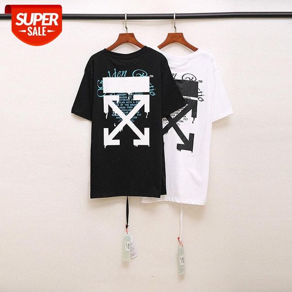 

brand ow off sketch drop ink arrow printing casual all-match short-sleeved t-shirt #930t, White;black