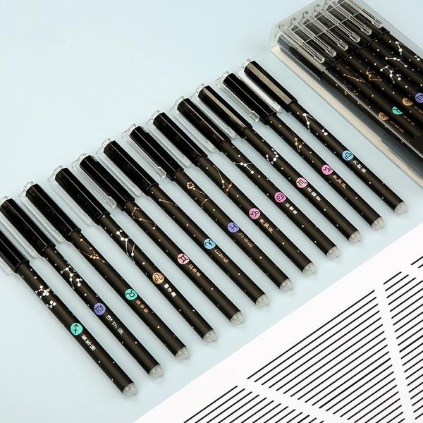 Gelstifte 12pcs/Set 0,5 mm 12 Sternhalter Nadeln löschen Stift glattes Schreiben blauer Schwarz -Tinten -Nachfüllstange