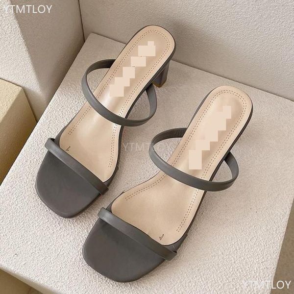 

slippers 2021 outdoor sandals roman with women's shoes zapatillas mujer casa flip flop sapatos femininos square heel, Black