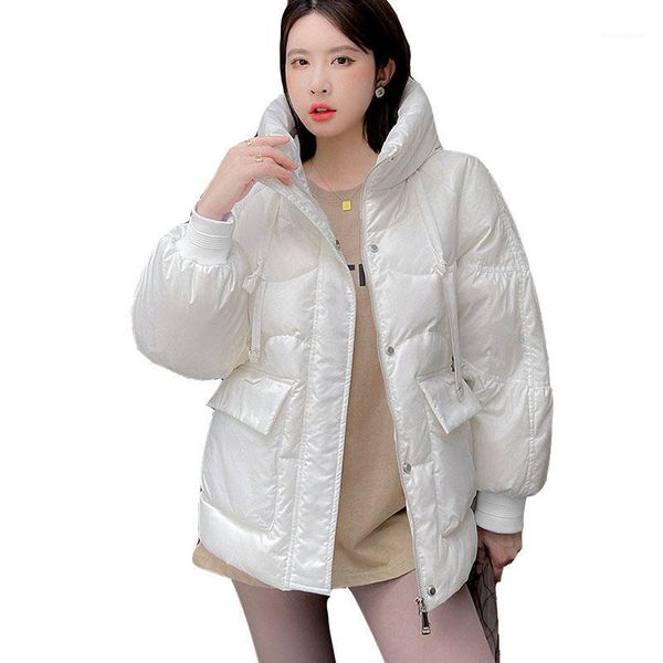 

women's down & parkas 2021 fashion stand collar warm women jacket winter white duck solid color loose hooded nbh263, Black