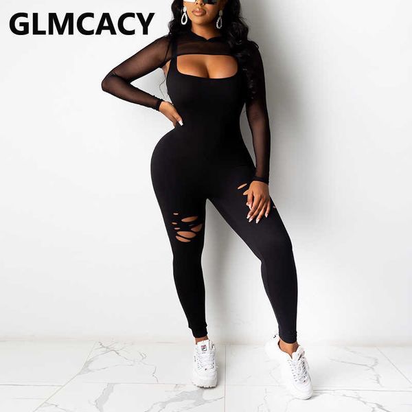 

women two piece mesh and jumpsuits set solid skinny suits 210702, White