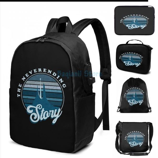 

funny graphic print neverending usb charge backpack men school bags women bag travel laptop