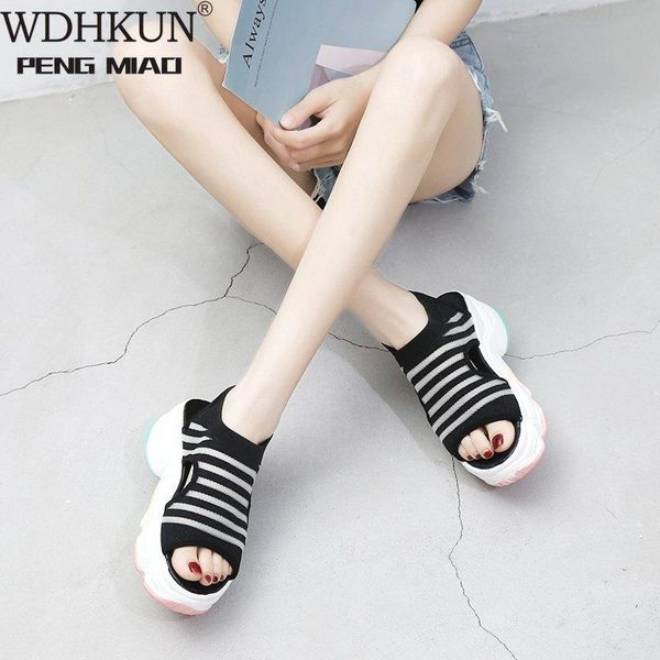 

summer women platform sandals fashion white 8 cm increasing thick sole casual shoes female, Black