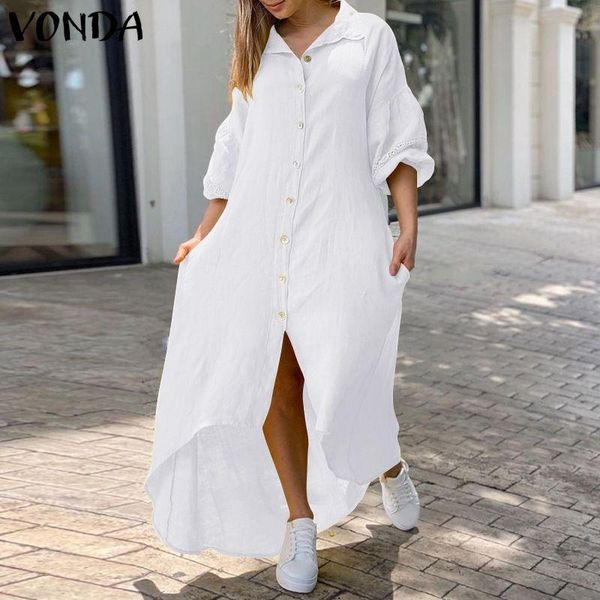 

casual dresses women asymmetric shirt dress elegant spring 2021 vonda lapel collar solid color long sleeve party vestido, Black;gray