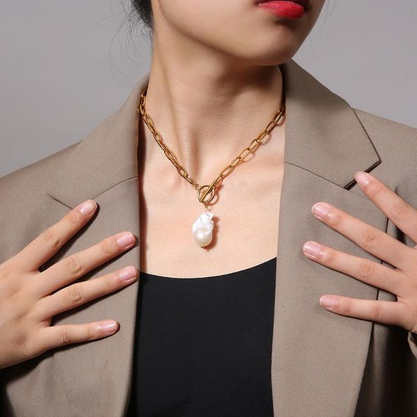 

pendant necklaces fanshidi natural baroque pearl women stainless steel gold color toggle choker luxury jewelry, Silver
